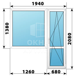 Пластиковый балконный блок 1940×2080 Тип 4 ОА-55837