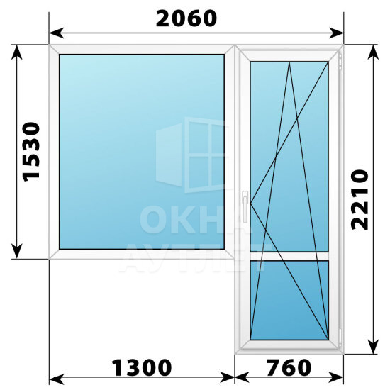 Пластиковый балконный блок 2060×2210 Тип 4 ОА-56044