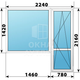 Пластиковый балконный блок 2240×2160 Тип 4 ОА-56047