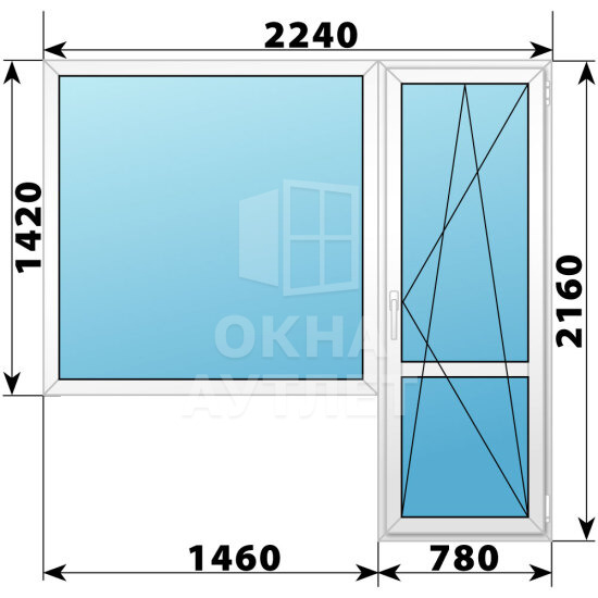 Пластиковый балконный блок 2240×2160 Тип 4 ОА-56047