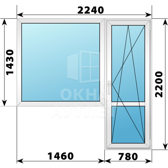 Пластиковый балконный блок 2240×2200 Тип 4 ОА-56062