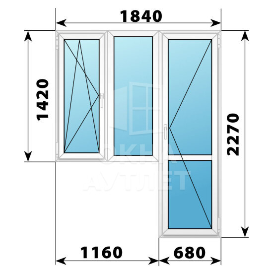 Пластиковый балконный блок 1840×2270 Тип 5 ОА-56140