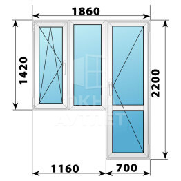 Пластиковый балконный блок 1860×2200 Тип 5 ОА-55732