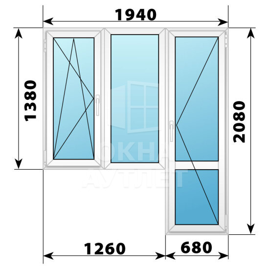 Пластиковый балконный блок 1940×2080 Тип 5 ОА-56134