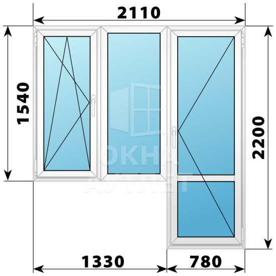 Пластиковый балконный блок 2110×2200 Тип 5 ОА-56206