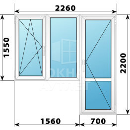 Пластиковый балконный блок 2260×2200 Тип 5 ОА-55810