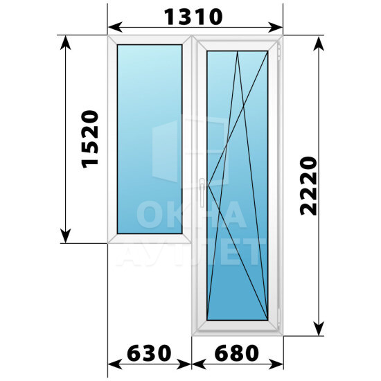 Пластиковый балконный блок 1310×2220 Тип 6 ОА-55858