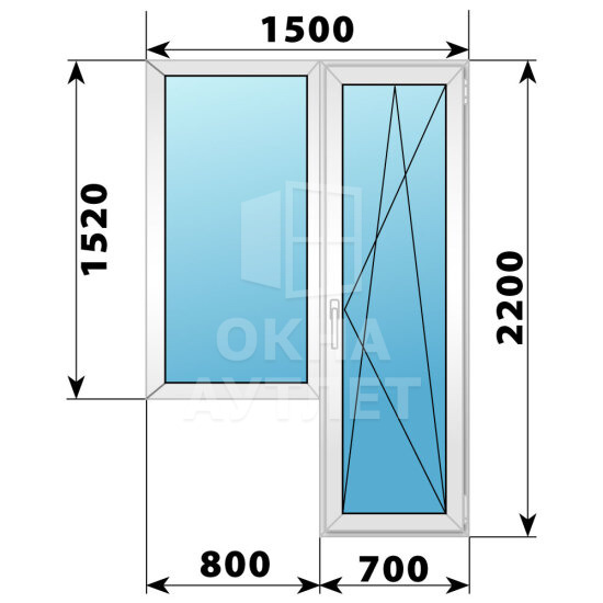 Пластиковый балконный блок 1500×2200 Тип 6 ОА-55879
