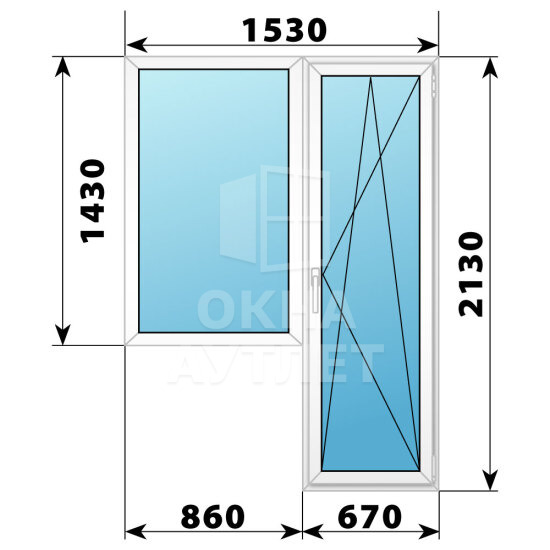 Пластиковый балконный блок 1530×2130 Тип 6 ОА-55861