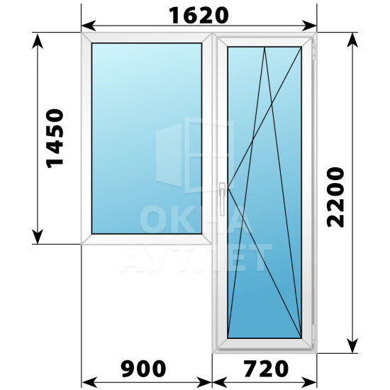 Пластиковый балконный блок 1620×2200 Тип 6 ОА-55906