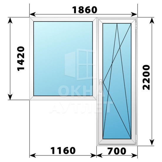 Пластиковый балконный блок 1860×2200 Тип 6 ОА-55948
