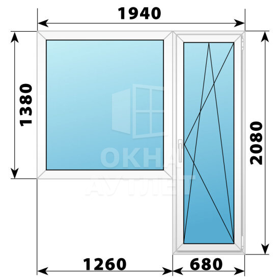Пластиковый балконный блок 1940×2080 Тип 6 ОА-55939