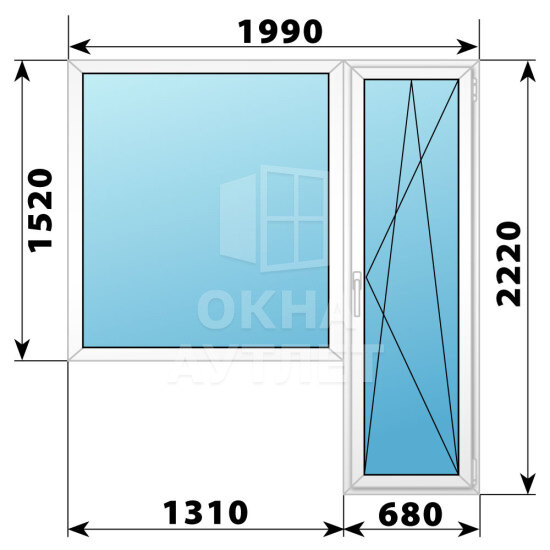 Пластиковый балконный блок 1990×2220 Тип 6 ОА-55981