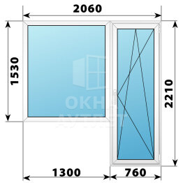 Пластиковый балконный блок 2060×2210 Тип 6 ОА-56005