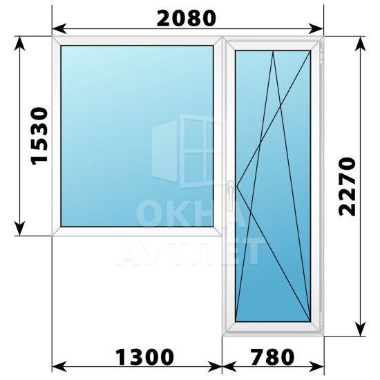 Пластиковый балконный блок 2080×2270 Тип 6 ОА-56020