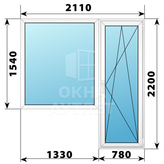 Пластиковый балконный блок 2110×2200 Тип 6 ОА-56023