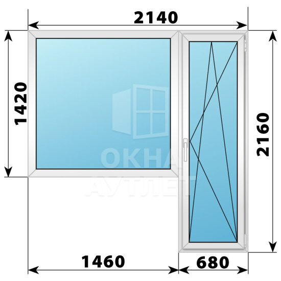 Пластиковый балконный блок 2140×2160 Тип 6 ОА-55729