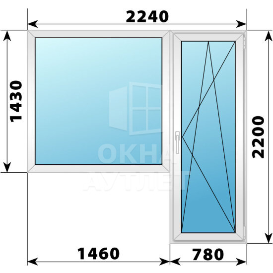 Пластиковый балконный блок 2240×2200 Тип 6 ОА-56026