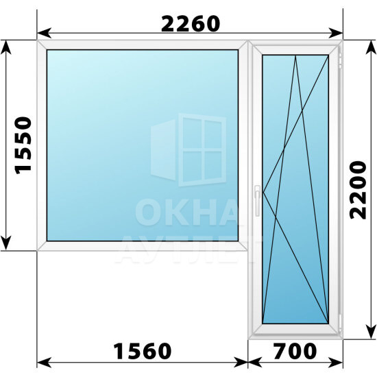 Пластиковый балконный блок 2260×2200 Тип 6 ОА-56050