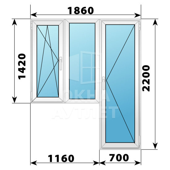Пластиковый балконный блок 1860×2200 Тип 7 ОА-55792
