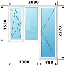 Пластиковый балконный блок 2080×2270 Тип 7 ОА-55735