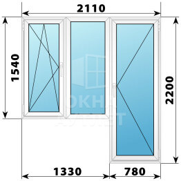 Пластиковый балконный блок 2110×2200 Тип 7 ОА-55801
