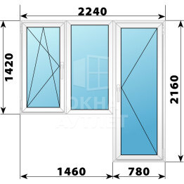 Пластиковый балконный блок 2240×2160 Тип 7 ОА-56200