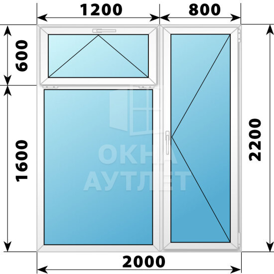 Пластиковый прямоугольный балконный блок с фрамугой 2000×2200 ОА-56227