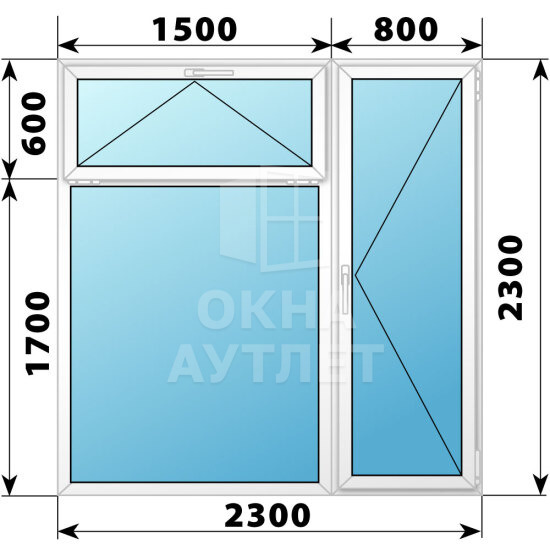 Пластиковый прямоугольный балконный блок с фрамугой 2300×2300 ОА-55777
