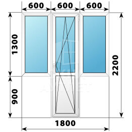 Пластиковый Т-образный балконный блок 1800×2200 Тип 1 ОА-55993