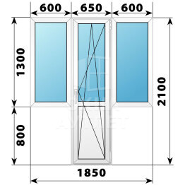 Пластиковый Т-образный балконный блок 1850×2100 Тип 1 ОА-55849