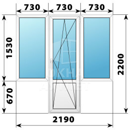 Пластиковый Т-образный балконный блок 2190×2200 Тип 1 ОА-56101