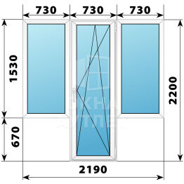 Пластиковый Т-образный балконный блок 2190×2200 Тип 3 ОА-56089