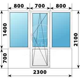 Пластиковый Т-образный балконный блок 2300×2100 Тип 1 ОА-56092