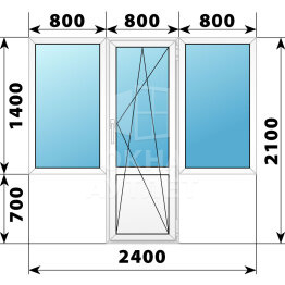 Пластиковый Т-образный балконный блок 2400×2100 Тип 1 ОА-55747
