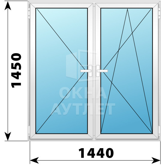 Двухстворчатое пластиковое окно 1440×1450 №3 ОА-32685