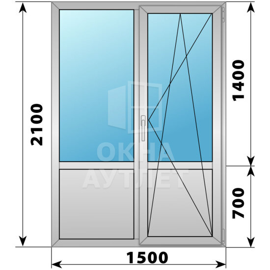 Прямоугольный алюминиевый балконный блок с глухим низом 1500×2100 ОА-61507