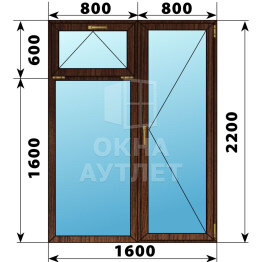 Прямоугольный балконный блок из дуба с фрамугой 1600×2200 ОА-53270