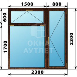 Прямоугольный балконный блок из дуба с фрамугой 2300×2300 ОА-53303