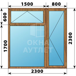 Прямоугольный балконный блок из лиственницы с фрамугой 2300×2300 ОА-53195