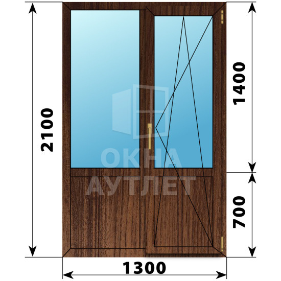 Прямоугольный балконный блок из дуба с глухим низом 1300×2100 ОА-62002