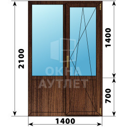 Прямоугольный балконный блок из дуба с глухим низом 1400×2100 ОА-62035