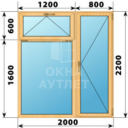 Прямоугольный балконный блок из сосны с фрамугой 2000×2200 ОА-52796
