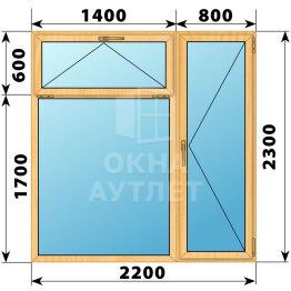 Прямоугольный балконный блок из сосны с фрамугой 2200×2300 ОА-52244