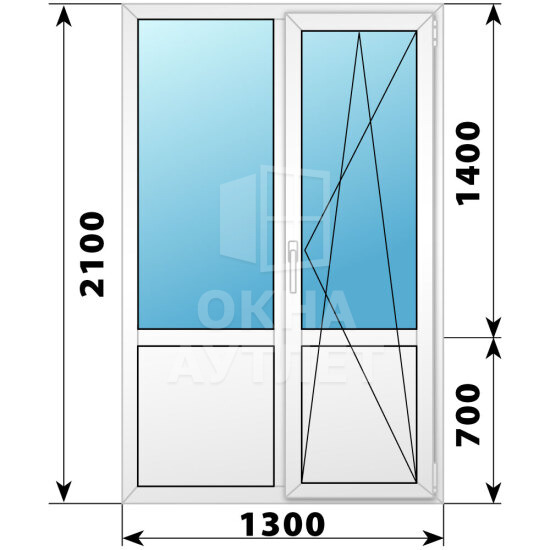 Прямоугольный пластиковый балконный блок с глухим низом 1300×2100 ОА-57766