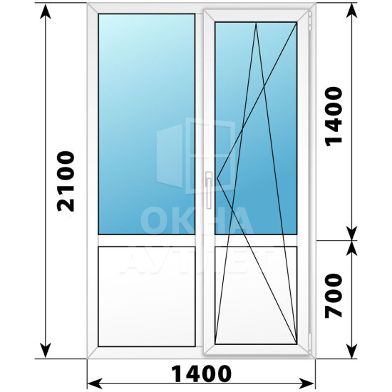 Прямоугольный пластиковый балконный блок с глухим низом 1400×2100 ОА-56713