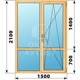 Прямоугольный стеклянный балконный блок из сосны 1500×2100 ОА-60946