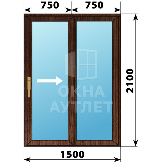 Раздвижная дверь из дуба 1500×2100 2С ОА-62242