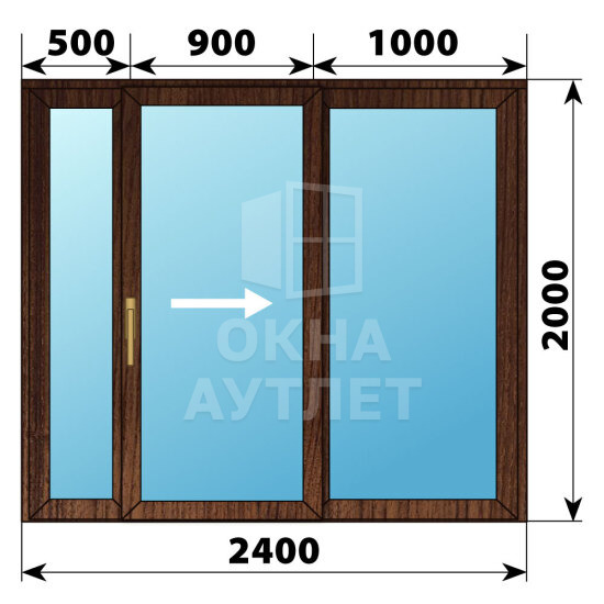 Раздвижная дверь из дуба 2400×2000 3СН ОА-62530