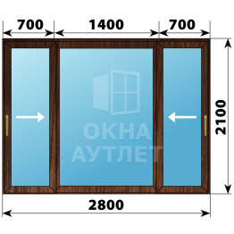 Раздвижная дверь из дуба 2800×2100 3С1 ОА-62746